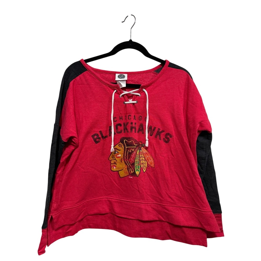Chicago Blackhawks Womens M Red Lace Up Graphic Sweatshirt NHL Official Licensed